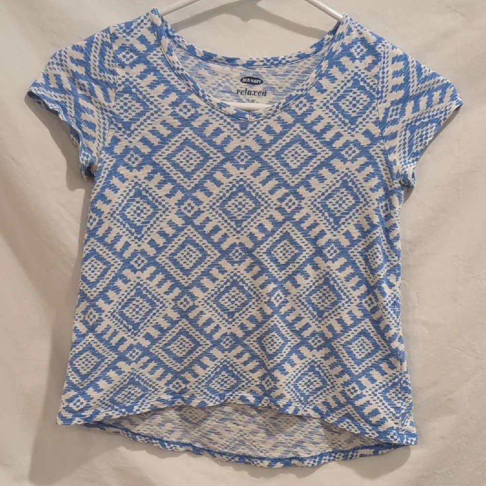 Old Navy | Relaxed Cap Sleeve T-shirt Shaped Hem Blue White | S
